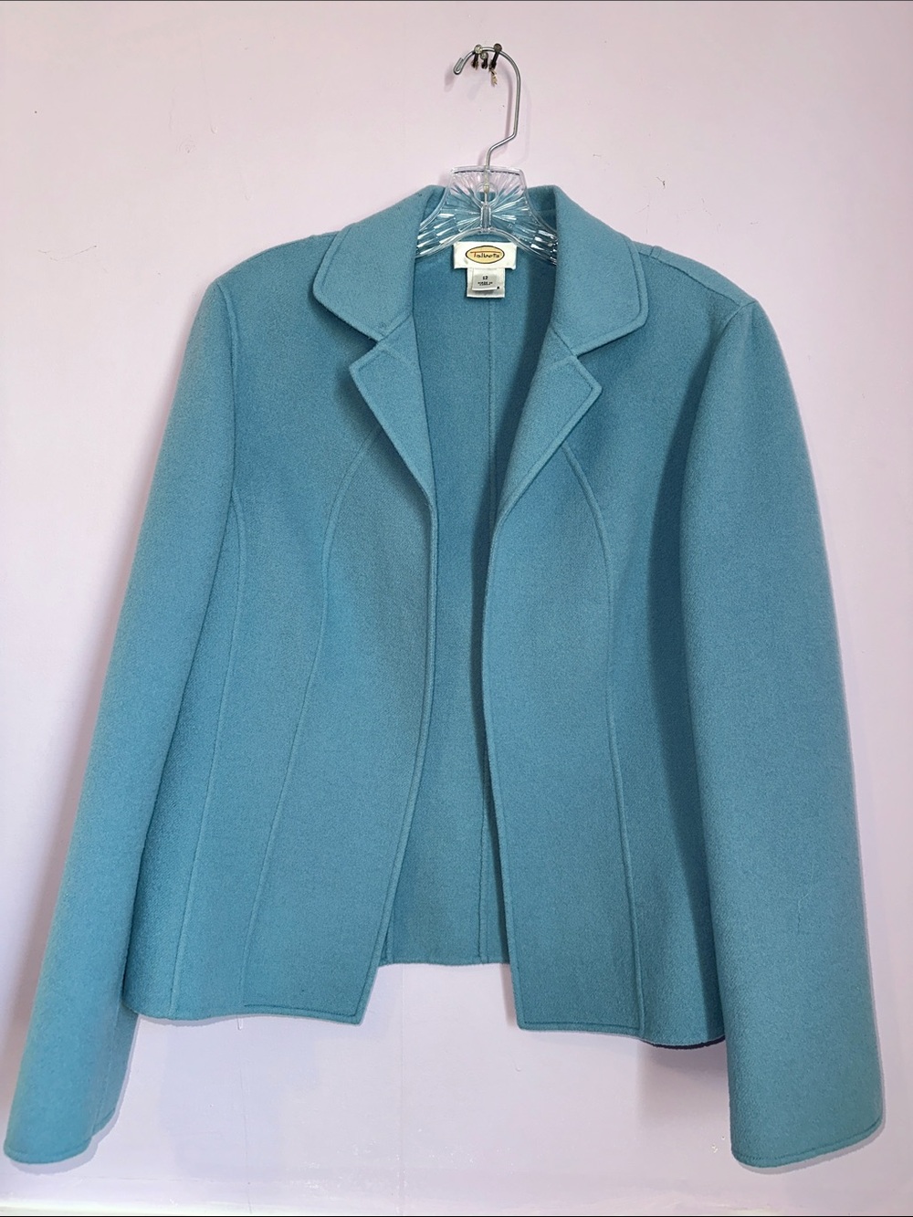 Talbots 100% Wool Powder Blue Open Front Jacket Size 12